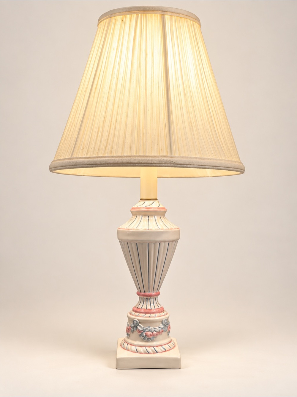 Decorative Pastel Ceramic Table Lamp with Pleated Cream Shade